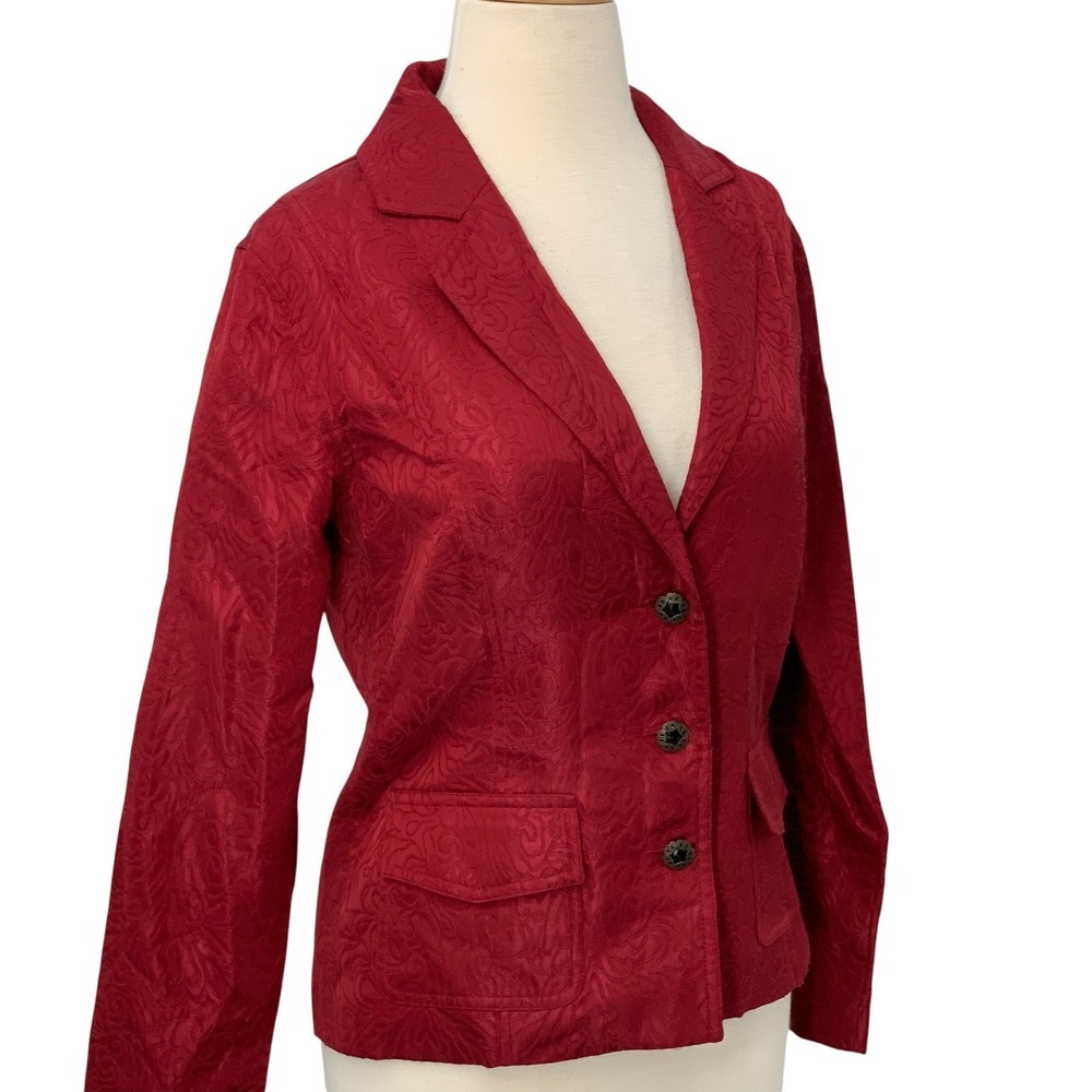 NWT Chicos Antiqua Blazer Jacket Burgundy Red Paisley Jacquard Size 0/Sm/US 4 - Picture 3 of 9